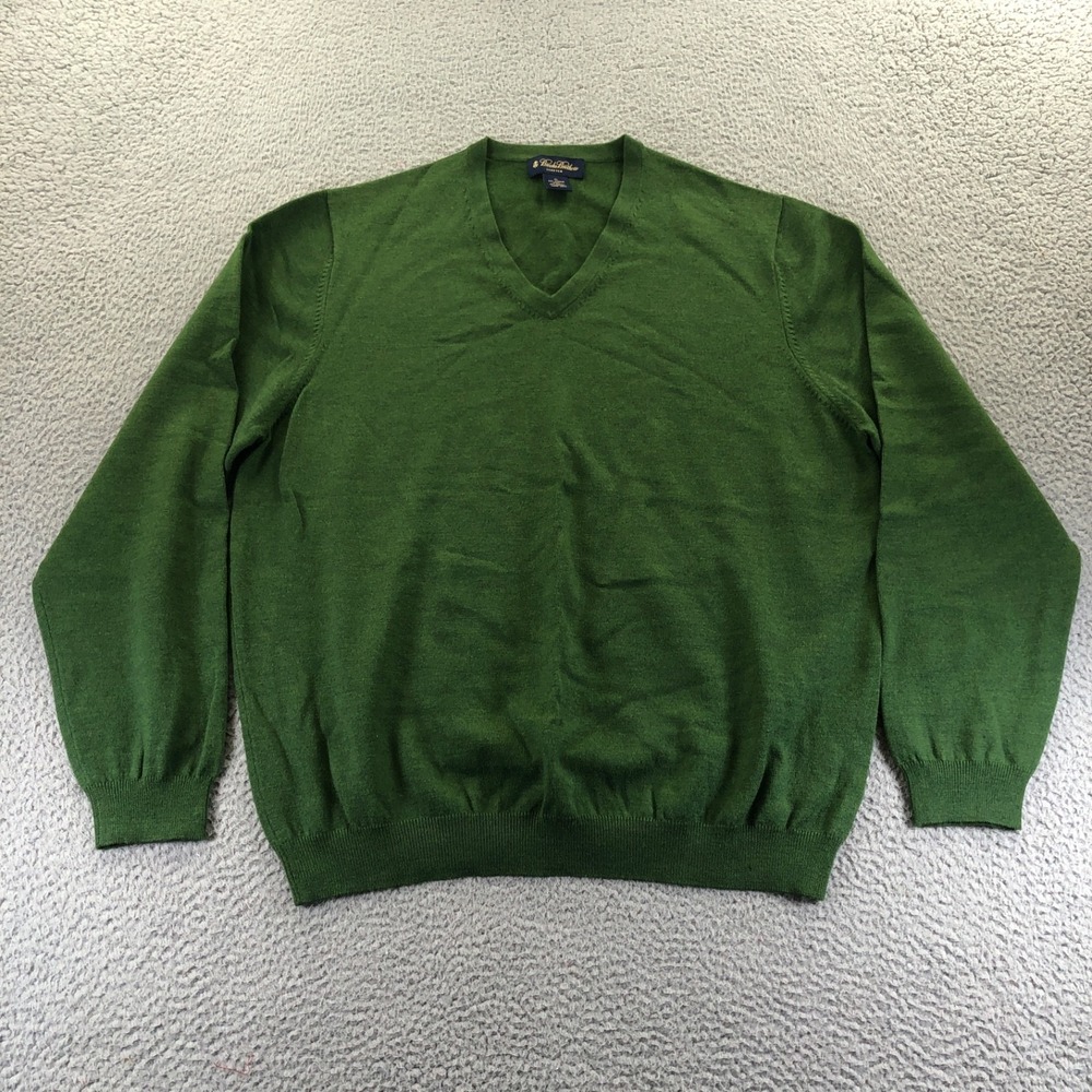 Vtg Brooks Brothers Sweater Mens Extra Large Green Merino Wool V Neck Pullover - Picture 2 of 12